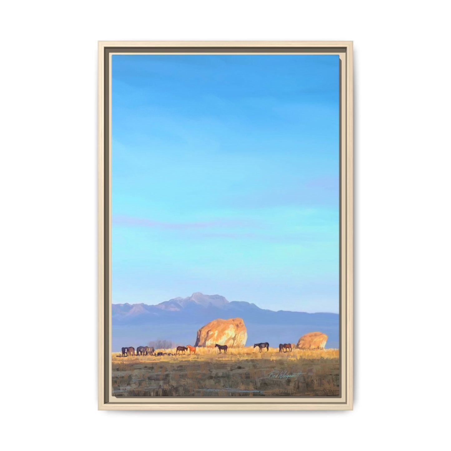 Framed Matte Canvas Print — Horses at Adobe by Rod Walgamott
