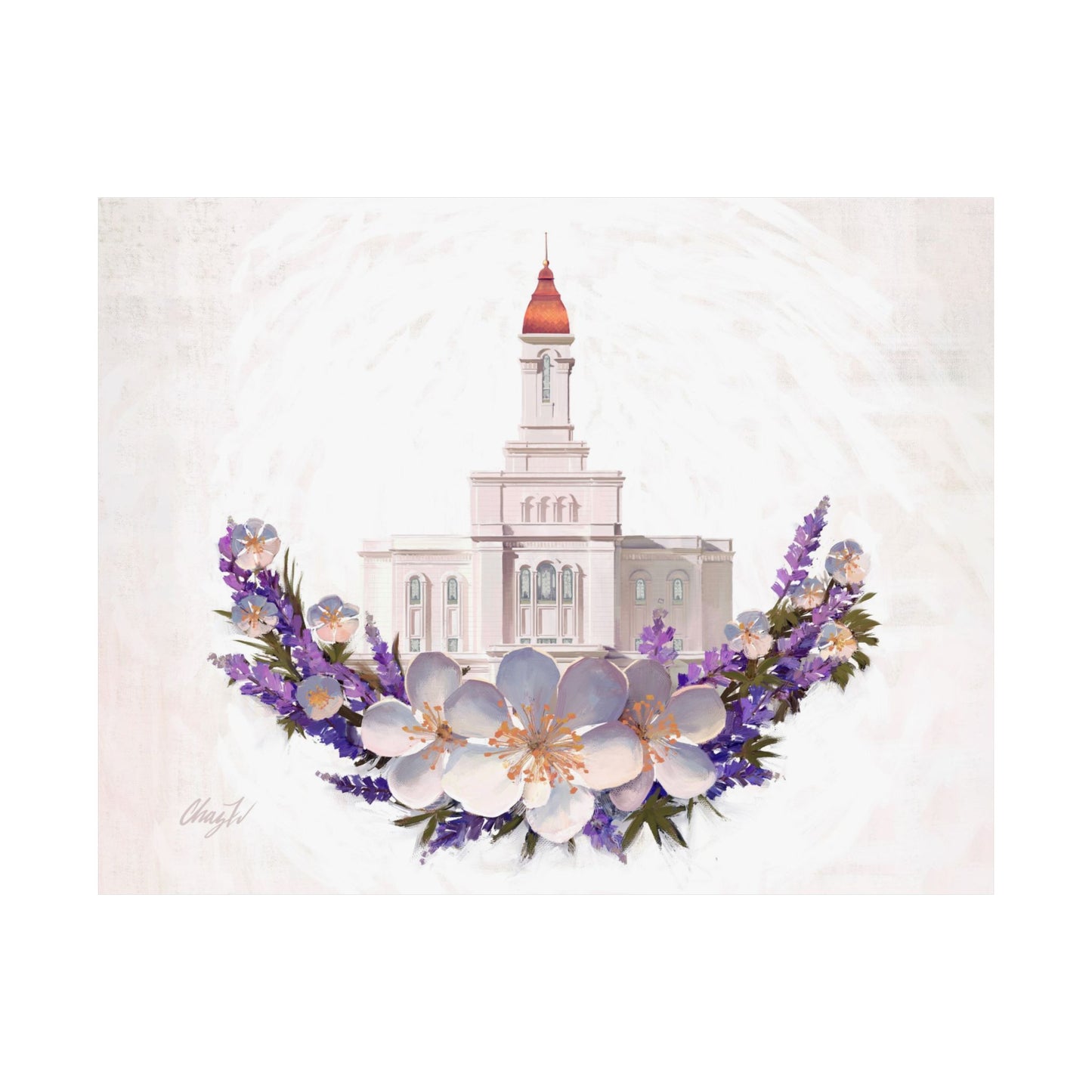 Premium Matte Print--Deseret Peak Temple--Floral Wreath, by Chaz Walgamott