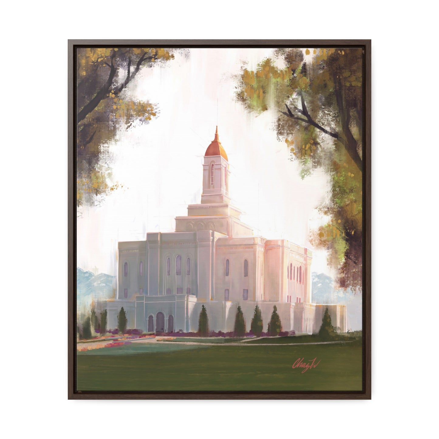 Framed canvas Wrap, Deseret Peak Temple, Golden D by Chaz Walgamott