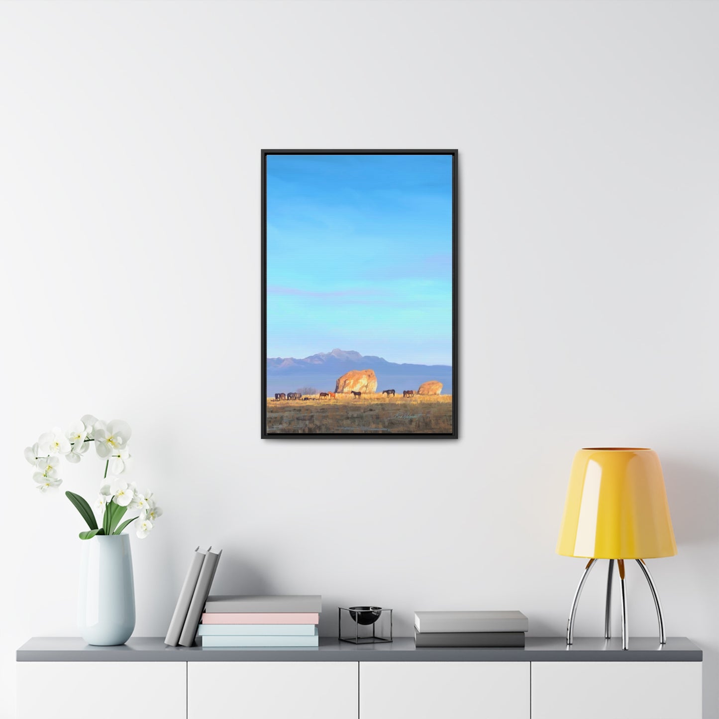 Framed canvas Wrap, Horses at Adobe Rock, by Rod Walgamott