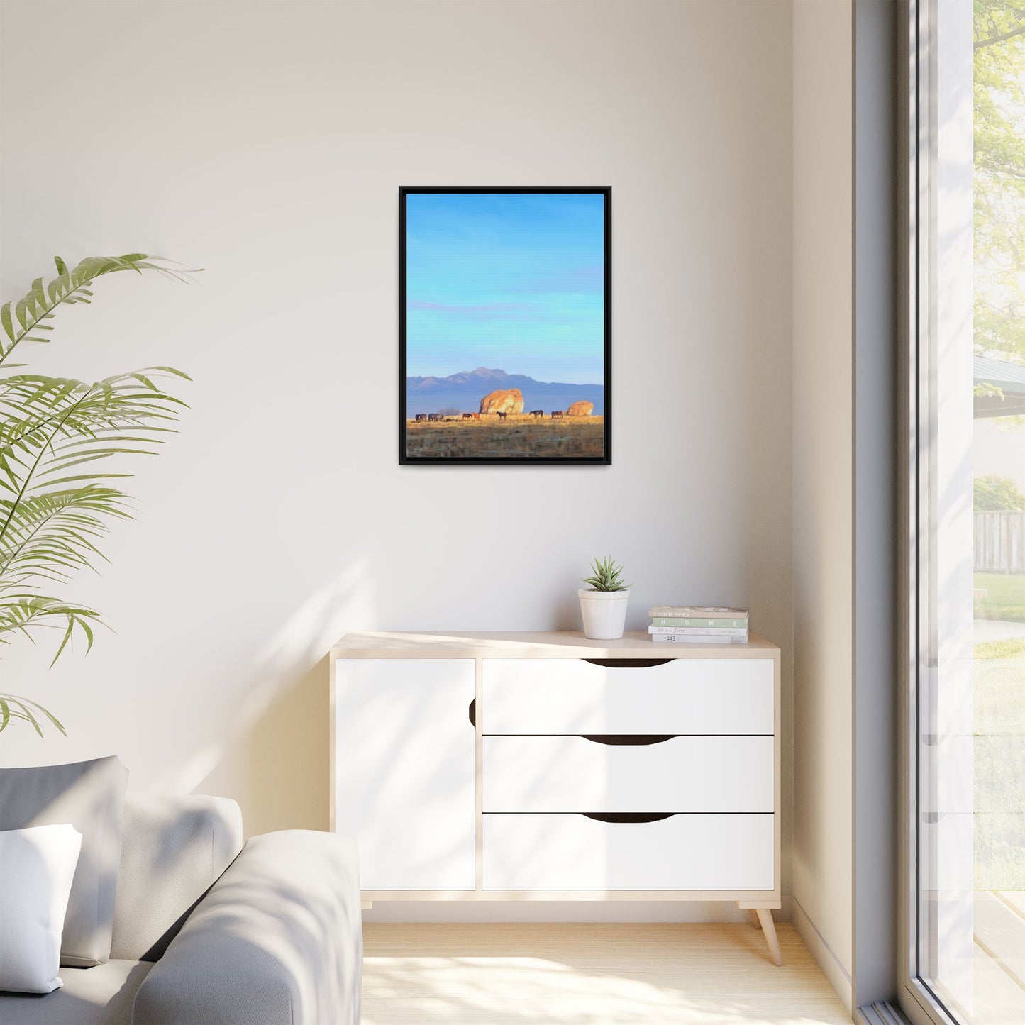 Framed Matte Canvas Print — Horses at Adobe by Rod Walgamott